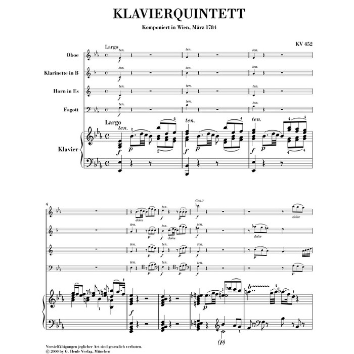 Quintet E Flat Major K For Piano Oboe Clarinet Horn And Bassoon