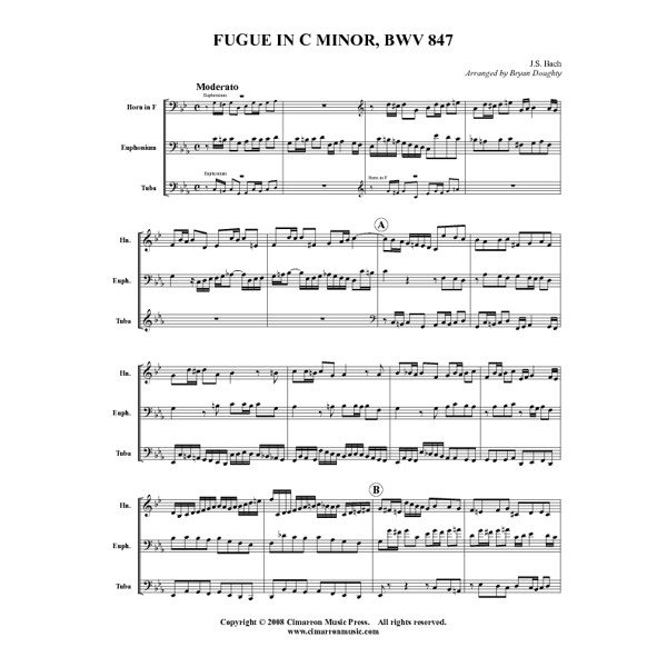 Fugue in C Minor, BWV 847, Low Brass Trio, Bach