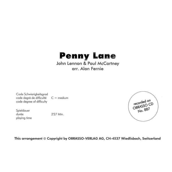 Penny Lane, Lennon & McCartney arr Alan Fernie. Brass Band
