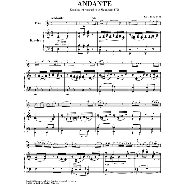 Andante For Flute And Orchestra C Major K. 315 (Piano Reduction ...