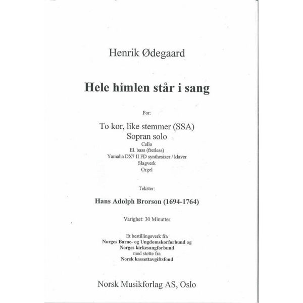 Hele Himlen Står I Sang,Cello, Henrik Ødegaard - 2Kor/L.St.S.So.In. Cello