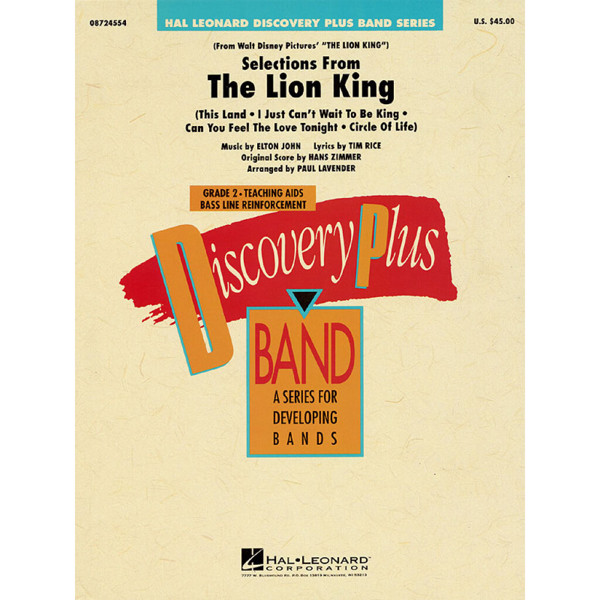 Selections from The Lion King. Elton John/Tim Rice. Arr Paul Lavender, Concert Band Score Only
