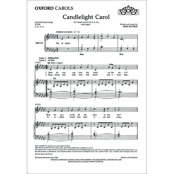 Candelight Carol, John Rutter. SSAA Vocal Score