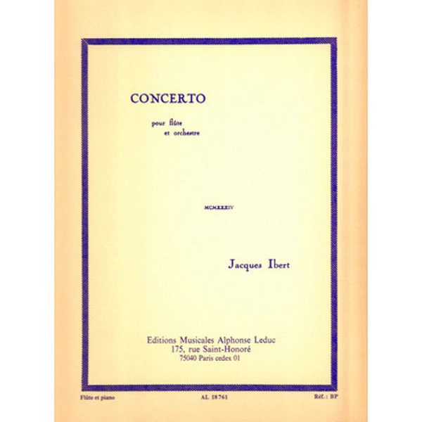 Concerto pour Flute et Orchestre, by Jaques Ibert, Study Score