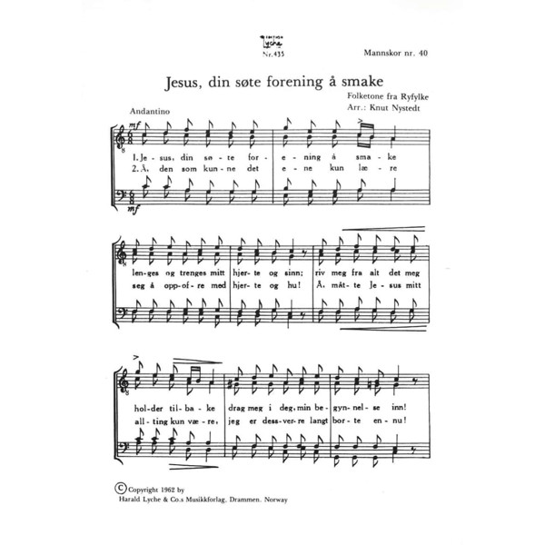 Jesu, din søte forening å smake, Arr. Knut Nystedt. SATB nr 78