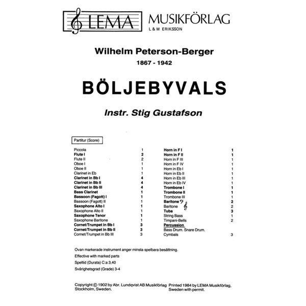 Böljebyvals CB3,5 Wilhelm Peterson-Berger - Stig Gustafson